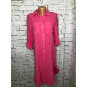 Magaschoni Hot Pink Organic Cotton Shirt Dress XS Roll Tab Sleeve MSRP $168